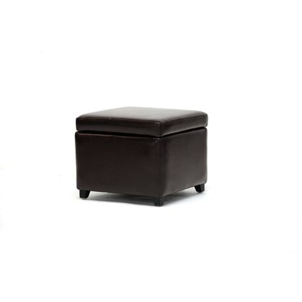Modern Dark Brown Square Full Leather Storage Cube Ottoman Foot Stool Designer