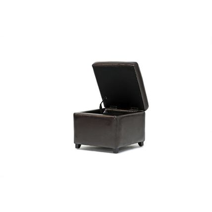 Modern Dark Brown Square Full Leather Storage Cube Ottoman Foot Stool Designer