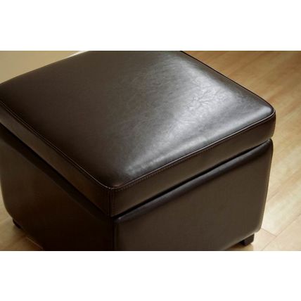 Modern Dark Brown Square Full Leather Storage Cube Ottoman Foot Stool Designer