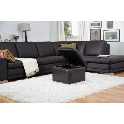 Modern Dark Brown Square Full Leather Storage Cube Ottoman Foot Stool Designer