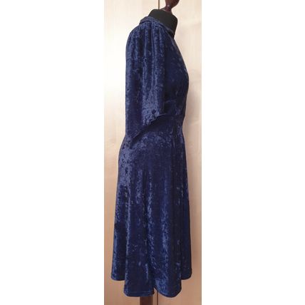Blue Velvet Dress Fit ad Flare V-neck Sample Size 12 UK