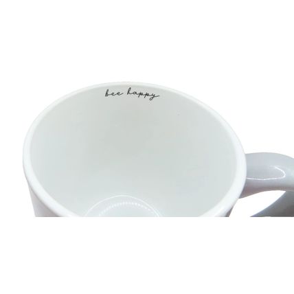 Bee Grey Ceramic Mug 9.5 CM White Inner Bee Happy Detail Microwave & Dishwasher
