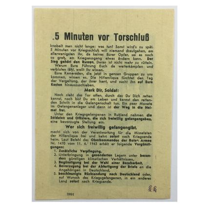 Original WW2 Russian/Soviet Air Drop Leaflet. - Code 2891. - 1944.
