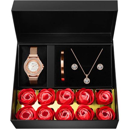 Mother'S Gifts for Mom Jewelry Set for Women, 4 Pieces Rose Gold Watch Necklace
