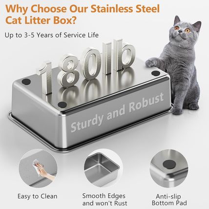 Stainless Steel Cat Litter Box with Lid, XL Extra Large Litter Box for Big Cats,