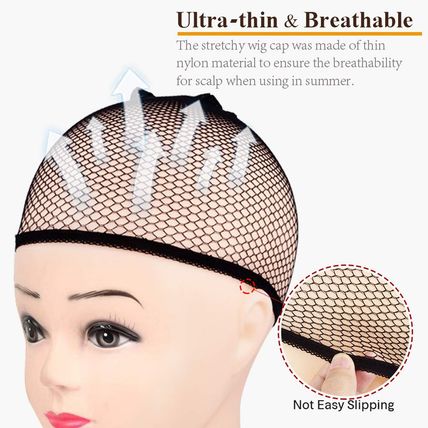 MORGLES 6PCS Wig Cap Non Slip, Black Mesh Net Wig Caps for Women Men, Kids, Weav