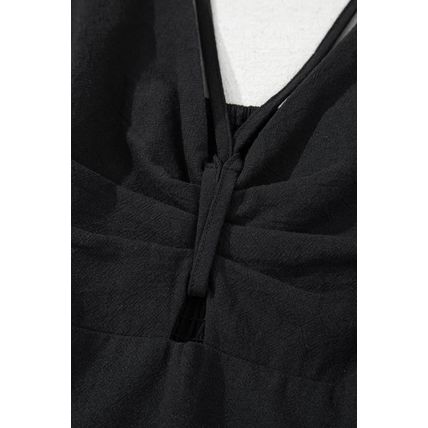Black Front Cut Out Smocked Back Sleeveless Wide Leg Jumpsuit
