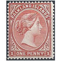 Falkland Islands 1891 SG18 1d Orange Red-Brown F M Mint