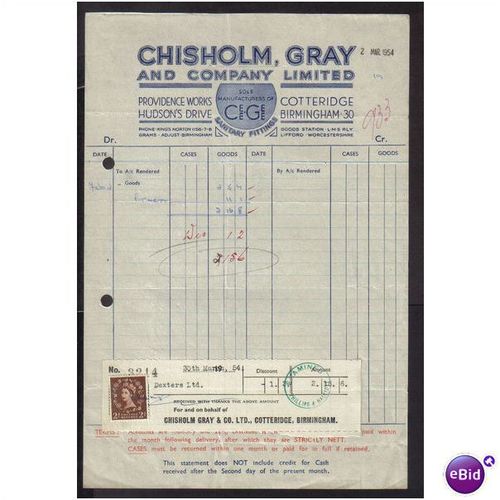 CHISHOLM,GRAY & CO LTD, COTTERIDGE,BIRMINGHA M, 2MAR1954