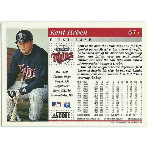 1994 Score - #65 - Kent Hrbek