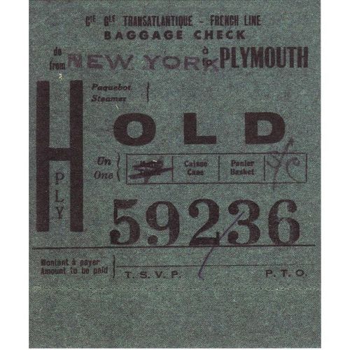 Steam Ship French Line Baggage Check New York Plymouth Replica