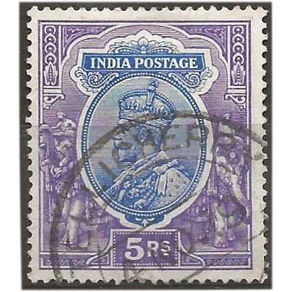 India 1913 SG188 5 Rupees Ultramarine & Violet Fine Used ... ..