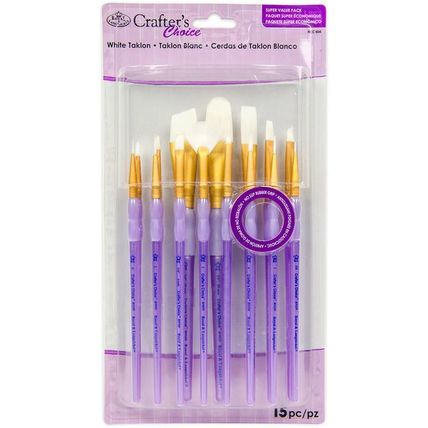RCC 604 Royal Brush Crafter's Choice White Taklon 15 Piece Value Brush Set