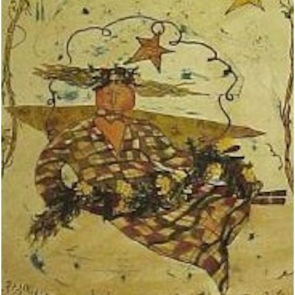 Vintage Fabric Angel with Garland Doll Primitive Sis Pattern, hangs from wire