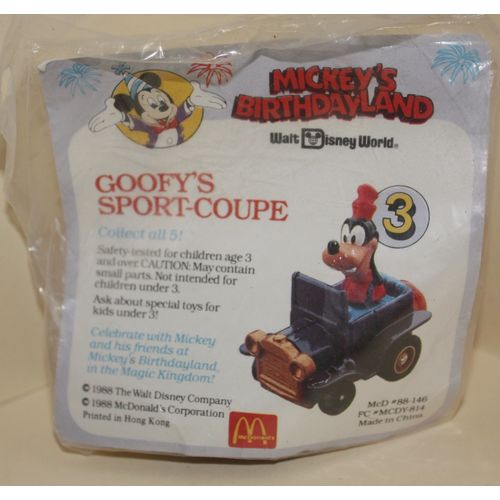 1989 McDonalds Disney's Mickey's Birthdayland #3 Goofy's Coupe Mint in Package