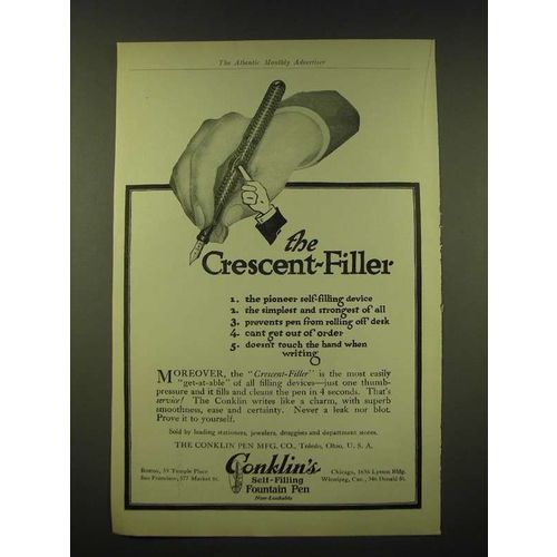 1918 Conklin's Self-Filling Fountain Pen Ad - The crescent-filler