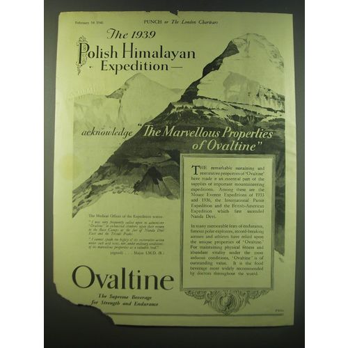 1940 Ovaltine Drink Ad - The 1939 Polish Himalayan Expedition