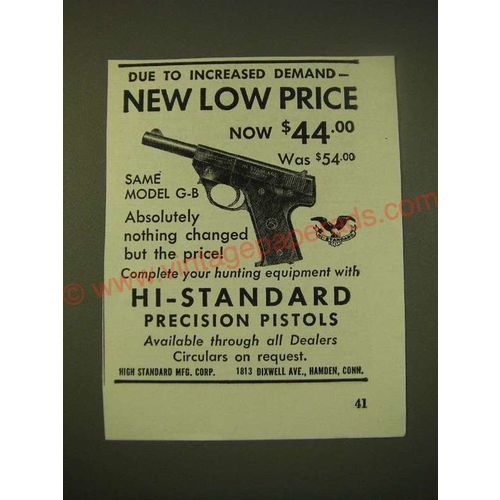 1950 Hi-Standard Model G-B Pistol Ad - Due to increased demand
