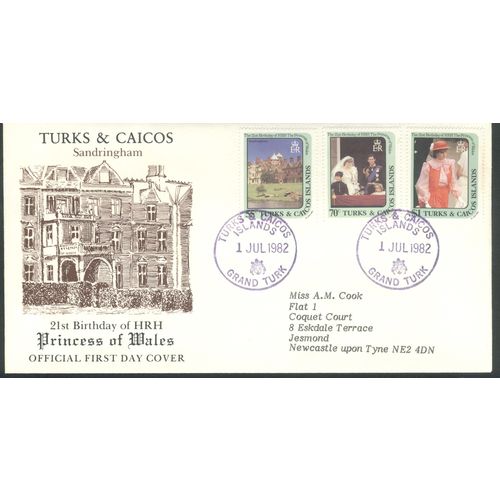 Turks & Caicos FDC 1982 - SG709/11 - 21st Birthday Of Diana, Princess Of Wales