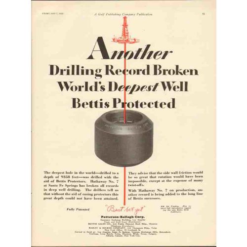 PATTERSON-BALLAGH CORP 1930 Another drilling record broken vintage ad
