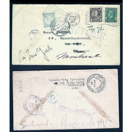 Canada to Holland 1934 Dutch Due Stamp redirect to Canada DLO Dead Letter ARCH