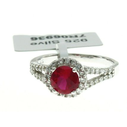 New Real 925 Sterling Silver Fashion Jewelry Halo Wedding Ring Red and White CZ