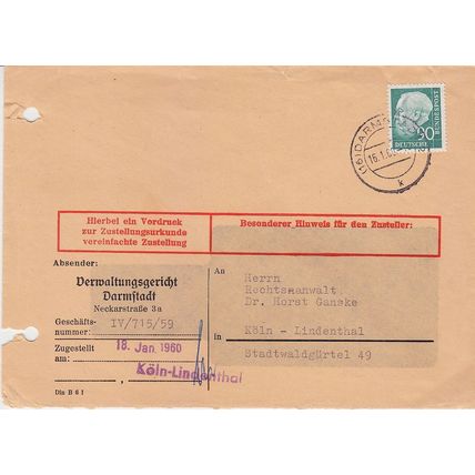 GERMANY BUND [1957] MiNr 0265 ( Brief ) [01] portogerechte Einzelfrankatur