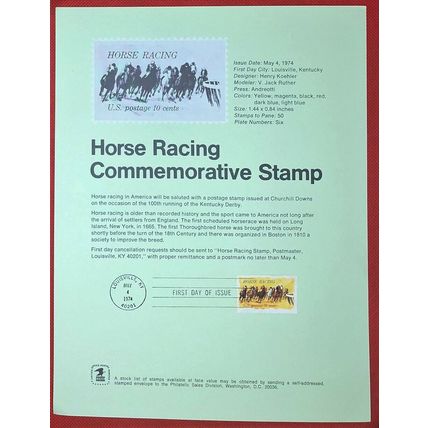 ZAYIX - 1974 United States Souvenir Page #SP347 - Horse Racing