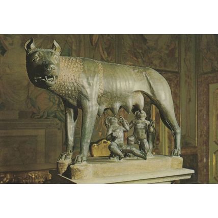Italian Monster Bronze With Breast Feeding Lupa Capitolina Statue Postcard