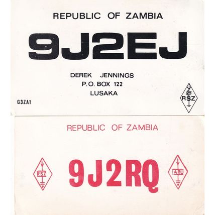 Lusaka Zambia African Amateur Radio QSL 2x Vintage Card s