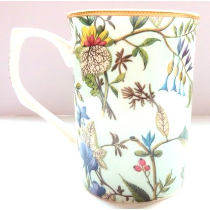 William Kilburn Mug Floral Design Fine China - Floral on a Pale Green Background