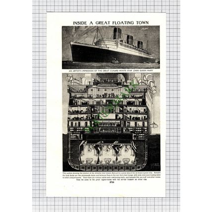 Great Cunard White Star Liner Ship Queen Mary - c.1950s Print / Cutting