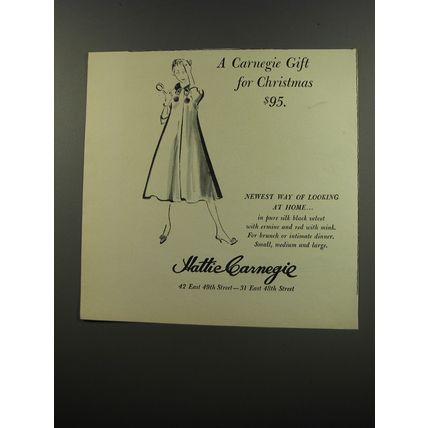 1953 Hattie Carnegie Fashion Advertisement - A Carnegie Gift for Christmas