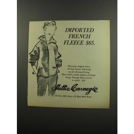 1953 Hattie Carnegie Coat Advertisement - Imported French Fleece