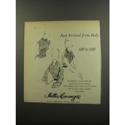 1953 Hattie Carnegie Blouses Advertisement