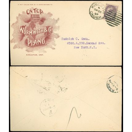 1899 KINGSTON ONT CANADA WORMWITH & CO. PIANO. Illustrated Advert Cover, SC #76!