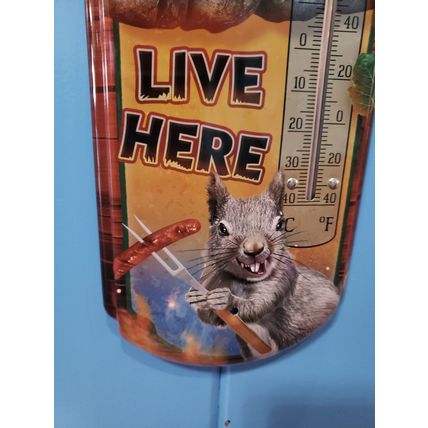 "Happy Campers Live Here" - Retro Large Metal Thermometer - Indoor/Outdoor