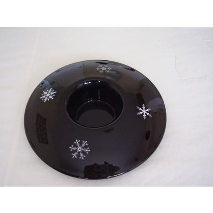 Vintage Bagley Jetique Black Glass Snowflake Flying Saucer Posy Vase+ Black Frog