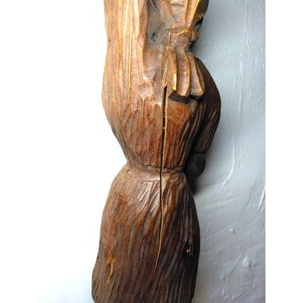 African Sculpture Tribal Woman Water Pot on Head Wood Carving - Abstract Art 19"