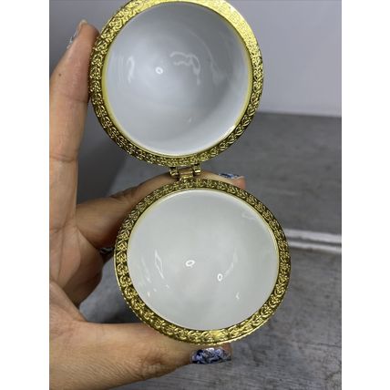 Porcelain Painted Floral Egg Footed Trinket Box Collectible Vintage Display
