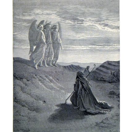 ABRAHAM AND THE THREE ANGELS 1885 Gustave Doré Ad Ligny ANTIQUE ENGRAVING