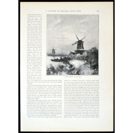 A WINTER EVENING 1893 Louis Apol windmills PRINT