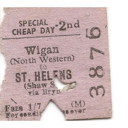 B.T.C. Edmondson Ticket - Wigan North Western to St. Helens Shaw Street via Bryn