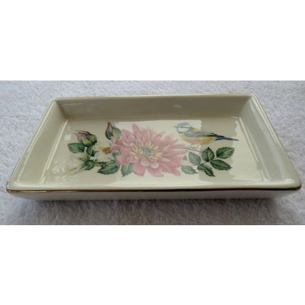 Botanical Flowers and Bird Storage Plate Jewellery Tray Coins Trinket Dish 18 cm