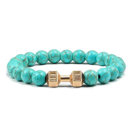 Turquoise Energy Barbell Bracelet – Unisex Gun Black Electroplated Alloy