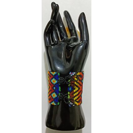 Traditional Huichol Art. Mexico Glass Seed Beads Bracelet. Crazy Waves 3