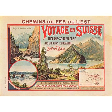 Voyage En Suisse 1893 Chemins De Fer Lucerne Map Railway Swiss Poster Postcard