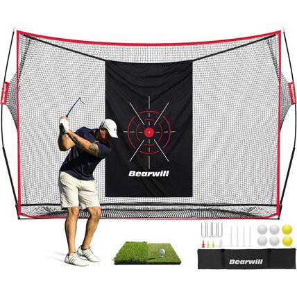 Golf Net, 10X7Ft Heavy Duty Golf Practice Nets with Mat, Target Cloth, 8 Tees, 6