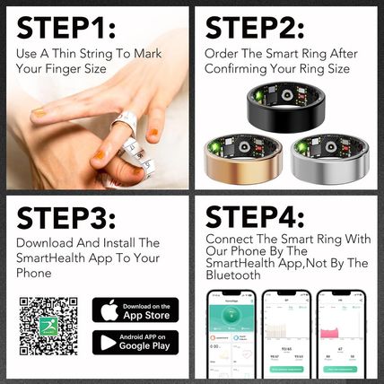 Smart Health Ring for Women Men Fitness Tracker with Heart Rate, Blood Oxygen, B