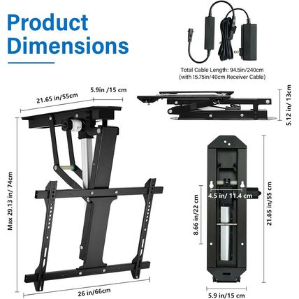 TOPSKY Electric Adjustable Ceiling TV Mount with Remote, Motorized Flip down Fit